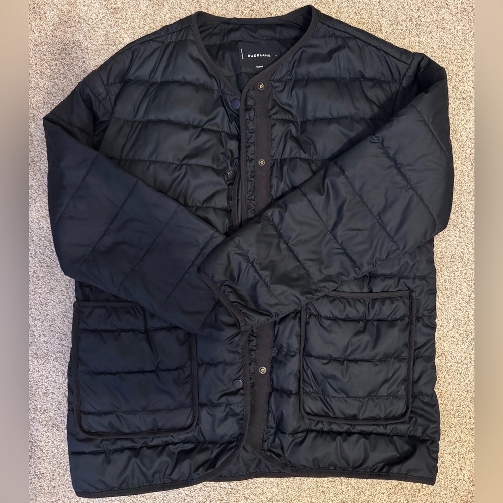Everlane Renew Black Collarless Channel Liner Puffer Quilted Jacket Small